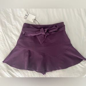 New Zara Plum Skort Tie Belt
